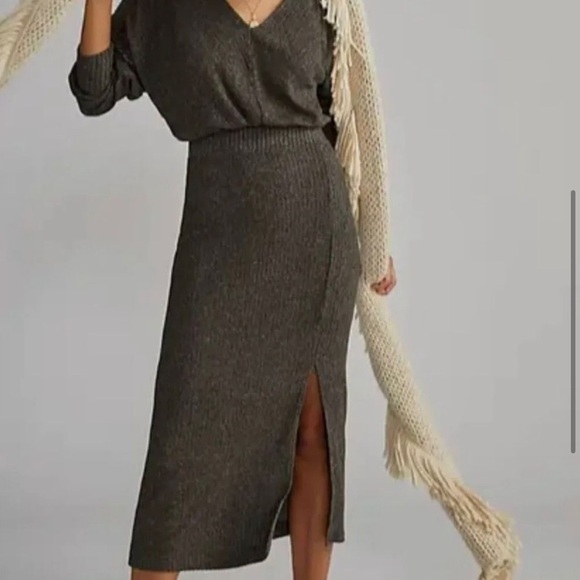 Anthropologie Daily Practice Barre Midi Dress Knit Sweater Dress Carbon SML - Picture 3 of 11